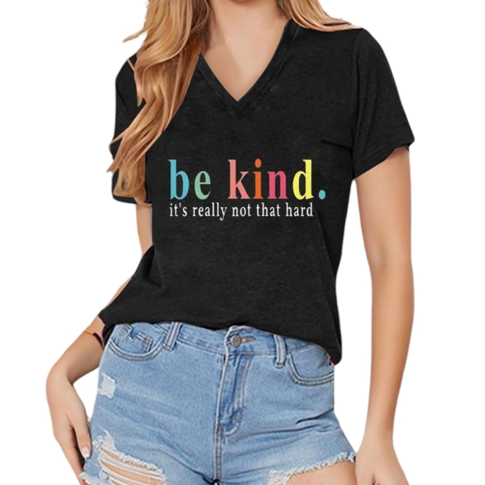 🆕 Women's Black Top With Be Kind. It's Really Not That Hard Screen Print